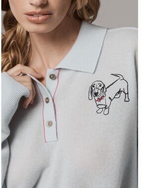 🐾Anthropologie Cashmere Sweater Pilcro Collared Long Sleeve Polo New Dog Blue